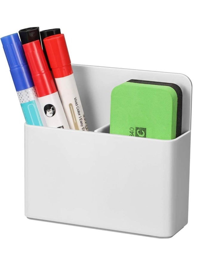 Magnetic Dry Erase Marker Holder Pen and Eraser Holder for Whiteboard Magnet Pencil Cup Storage Organizer School Office Home Fridge Locker Metal Cabinets White - Image 1